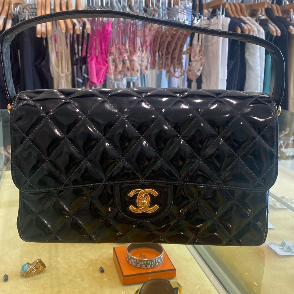 Chanel patent leather double sided flap bag